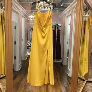 Dessy Long Elegant Crepe Yellow Formal Dress Size 8
